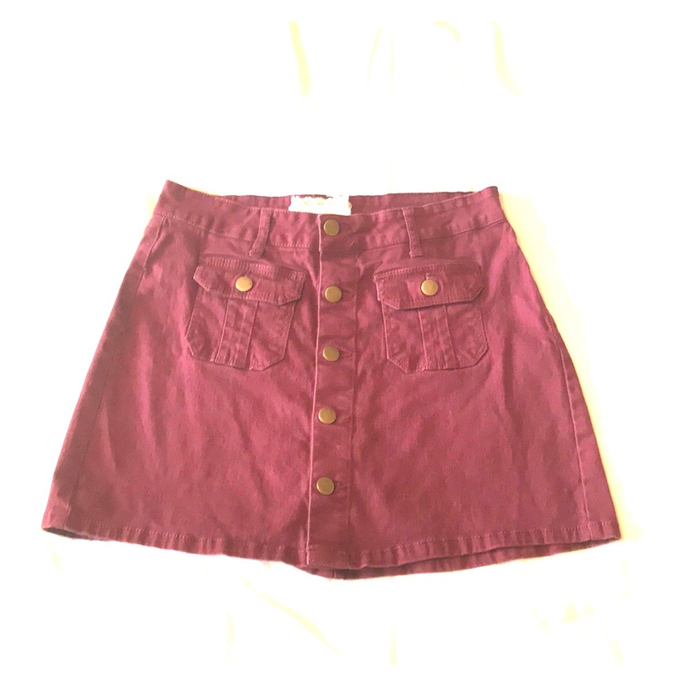 Red button up mini skirt